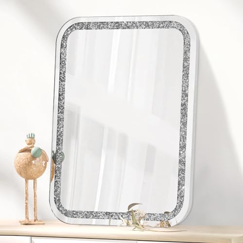 Kristall Crush Diamant Badspiegel für Wand Abgerundeter Rechteckiger Wandspiegel Eitelkeit Schlafzimmer Bauernhof Schlafzimmer Wohnzimmer Eingang Hängender Spiegel Home Decor 50x40cm von Lzuso