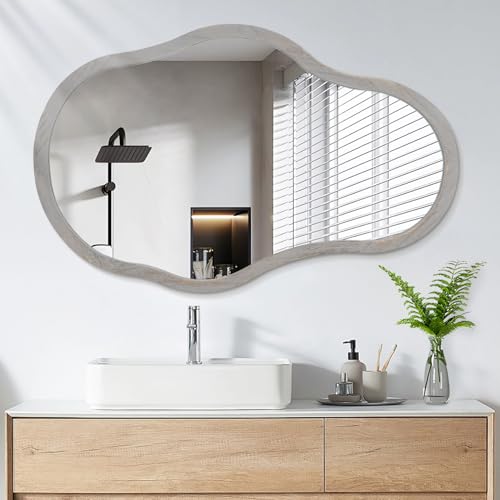 Grauer unregelmäßiger Wandspiegel mit Holzrahmen asymmetrischer einzigartiger Hängespiegel moderner künstlerischer Spiegel Dekor Badezimmer Waschtisch Schlafzimmer Wohnzimmer Flur groß 65 x 45 cm Grauer unregelmäßiger Wandspiegel mit Holzrahmen asymmetrischer einzigartiger Hängespiegel moderner künstlerischer Spiegel Dekor Badezimmer Waschtisch Schlafzimmer Wohnzimmer Flur groß 65 x 45 cm von Lzuso