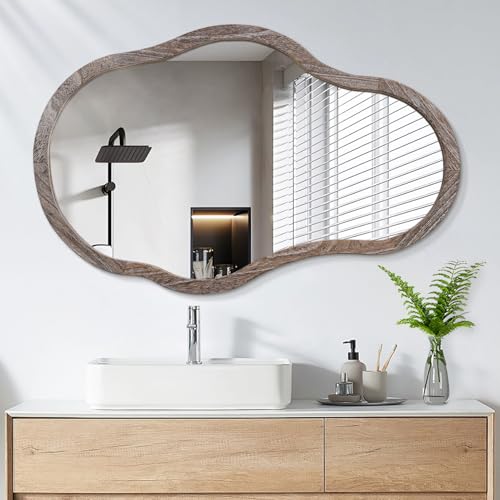 Großer gewellter Wandspiegel Unregelmäßiger Holzrahmen Moderner einzigartiger Wandbefestigter künstlerischer asymmetrischer Spiegel Dekor Badezimmer Eitelkeit Schlafzimmer Wohnzimmer Eingang Flur von Lzuso