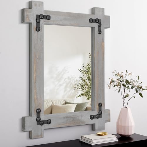 Lzuso Große Spiegel für Wand Bauernhaus Rectanglar Holz gerahmt Spiegel Rustikal Vintage Dekorative Wandspiegel für Wohnzimmer Bad Schlafzimmer Eingang Grau Lzuso Große Spiegel für Wand Bauernhaus Rectanglar Holz gerahmt Spiegel Rustikal Vintage Dekorative Wandspiegel für Wohnzimmer Bad Schlafzimmer Eingang Grau von Lzuso