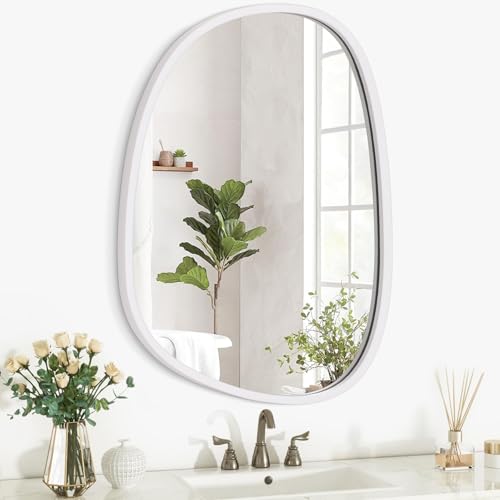 Lzuso Rosa Holzspiegel Unregelmäßig Asymmetrisch Oval Rahmen Wandspiegel Modern Dekorativ Eitelkeit Eingang Schlafzimmer Badezimmer Wohnzimmer Flur Einzigartig Kunstvoll Hängend Wandspiegel von Lzuso
