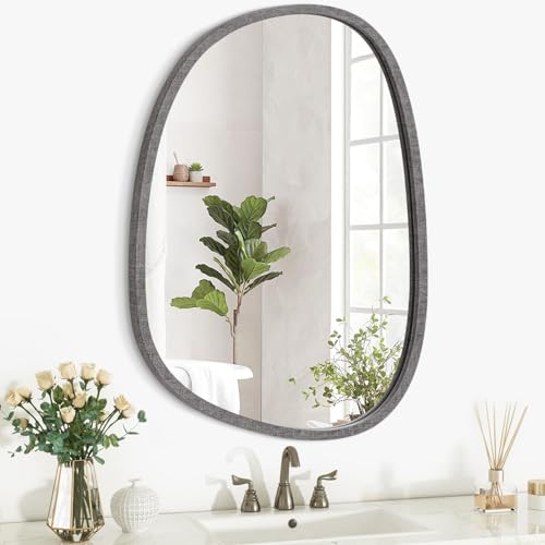 Lzuso Unregelmäßiger Wandspiegel mit Holzrahmen Modern Oval Asymmetrisch Einzigartig Hängender Spiegel Künstlerischer Spiegel Dekor Schlafzimmer Bad Eitelkeit Wohnzimmer Flur Groß Braun 40x30cm von Lzuso