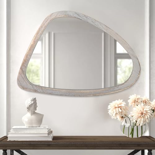 Lzuso Vintage Asymmetrischer Holzspiegel mit Rahmen Ovaler unregelmäßiger Spiegel für Wand Wohnzimmer Schlafzimmer Flur Modern Einzigartig Dekorativ Kunstvoll Spiegel Grau von Lzuso