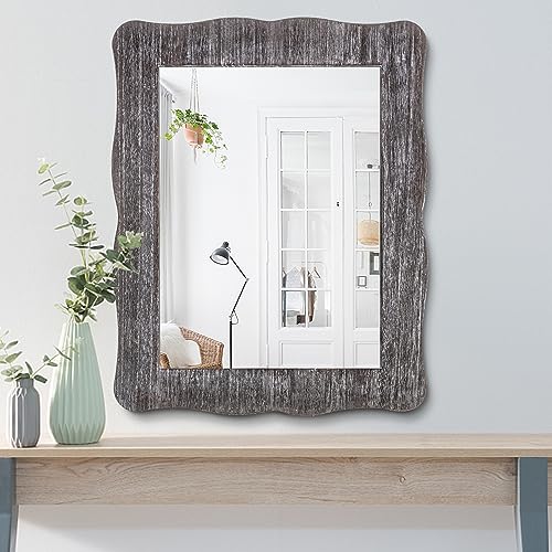 Lzuso Wave Mirrors for Wall 40x30cm Irregular Rustic Black Wood Frame Wall Mounted Mirror for Farmhouse Bedroom Bathroom Hallway Home Decor von Lzuso