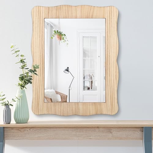 Lzuso Wave Spiegel für Wand Holzrahmen Rechteckiger Hängender Wandspiegel Schlafzimmer Badezimmer Wohnzimmer Schminkspiegel Klein 40x30cm von Lzuso