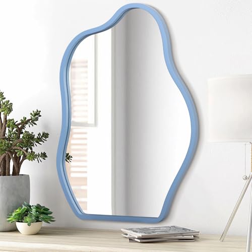 Lzuso Weiße hängende Spiegel für Wand Asymmetrischer unregelmäßiger Holzrahmen Spiegel Moderner Spiegel für Schlafzimmer Wohnzimmer Badezimmer Eitelkeit Eingang Flur Dekorativer Spiegel von Lzuso