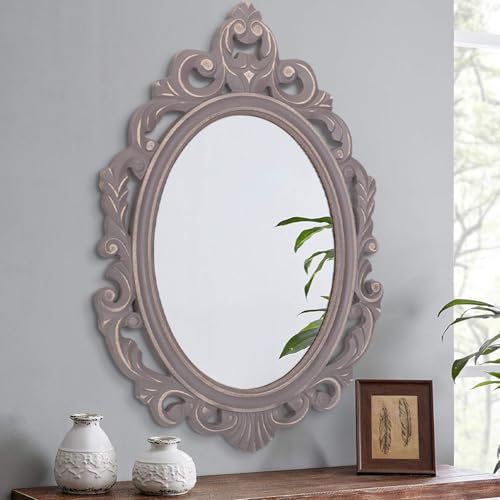 Oval Vintage Arendahl Traditionelle hängende Spiegel Rustikale braun geschnitzt Wandspiegel Dekorative antike Spiegel Barock Stil Ästhetik für Vanity Schlafzimmer, Wohnzimmer, Küche, Eingangsbereich von Lzuso