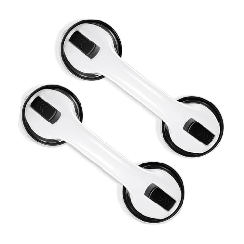 Lzxcvb Bohrlose Saugriffe - sichere Duschgriffe für Badezimmer Fenster Fliesen Senioren Behinderte Kinder und Schwangere - feste vertikale Griffe(White and black 2pcs) von Lzxcvb