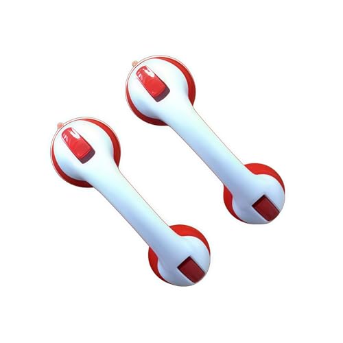 Lzxcvb Bohrlose Saugriffe - sichere Duschgriffe für Badezimmer Fenster Fliesen Senioren Behinderte Kinder und Schwangere - feste vertikale Griffe(White and red 2pcs) von Lzxcvb