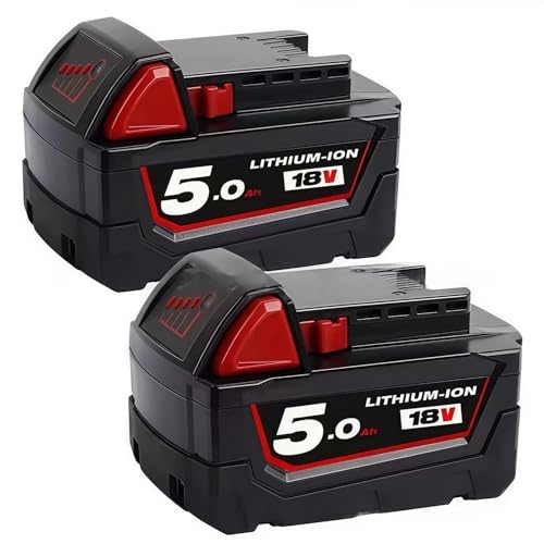 Rasenmäher, Kettensäge, Elektrohammer, Elektrobohrer, Elektrowerkzeug, 12000 mAh, wiederaufladbarer Akku, 18 V. Kompatibel mit Milwaukee M18 XC Red Lithium-Akku M18B5 48-11-1860 48-11-1850(5000mAh 2pc von Lzxcvb