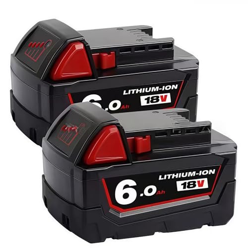 Rasenmäher, Kettensäge, Elektrohammer, Elektrobohrer, Elektrowerkzeug, 12000 mAh, wiederaufladbarer Akku, 18 V. Kompatibel mit Milwaukee M18 XC Red Lithium-Akku M18B5 48-11-1860 48-11-1850(6000mAh 2pc von Lzxcvb