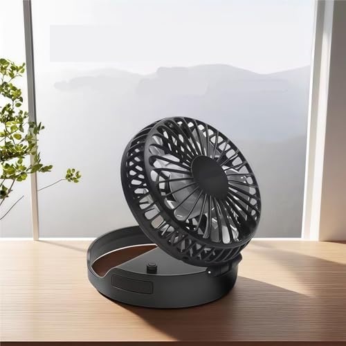 Schwarzer vertikaler Ventilator mit 2000 mAh, 3-in-1-Klappventilator, 110°-Auf- und Ab-Drehung, 19 ml, feuchtigkeitsbeständig, feuchtigkeitsbeständige Farblampe. Kompatibel mit persönlichem Outdoor-/S von Lzxcvb