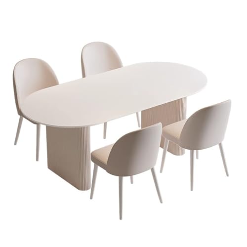 Lzyjck 47,2" Ovaler Esstisch Moderner Weißer Küchentisch Für 4 Bis 6 Personen, Für Küche, Wohnzimmer, Frühstücksecke,47.2" Table with 4 Chairs von Lzyjck