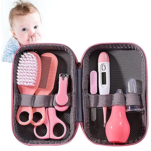 M/E /E 8-teiliges Pflegeset für das Gesundheitswesen für Neugeborene, Gesundheitspflegeset für Neugeborene mit Haarbürste, Kamm, Nagelknipser, Nasensauger, Babythermometer usw. Für Kinderzimmer von M/E