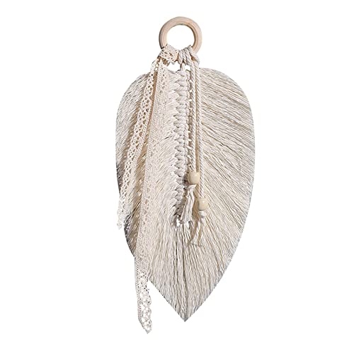 M/E /E Makramee Wandbehang Feder, Boho Deko Makramee Wandbehang Blatt Feder Tapisserie, Chic Wanddekon Wandteppich Blatt Feder Tapisserie, Wohnungsdekorationen Wohnzimmer (28cm/Beige) von M/E