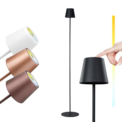M A N T A LED Akku Stehleuchte TOUCH 117 cm - Kabellos - Dimmbar - Farbtemperatur einstellbar - für Garten Esstisch Schlafzimmer Balkon Hotel… (Schwarz) von M A N T A