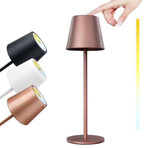 M A N T A LED Akku Tischlampe TOUCH 36 cm - Kabellos - Dimmbar - Farbtemperatur einstellbar - für Garten Esstisch Schlafzimmer Balkon Hotel (Bronze) von M A N T A