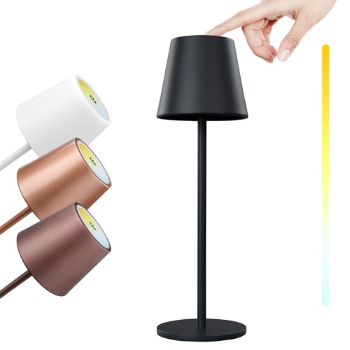 M A N T A LED Akku Tischlampe TOUCH 36 cm - Kabellos - Dimmbar - Farbtemperatur einstellbar - für Garten Esstisch Schlafzimmer Balkon Hotel (Schwarz) von M A N T A