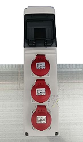 IP65 AP ABS Verteiler Steckdosen Wandverteiler schmal 2TE - 4TE mit Tragschiene und Kabeleinführungen CDN4G CSN4 (groß mit 3x 230V rot IP54) von M-E-T