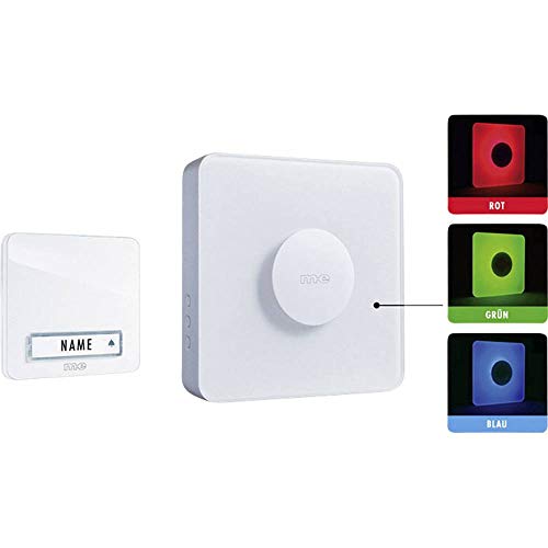 m-e – Erweiterbare Funkklingel Anlage für Einfamilienhaus | Kabellose Türklingel mit LED-Leuchtfeld, 8 Melodien, 200m Reichweite | Komplett Set von m-e