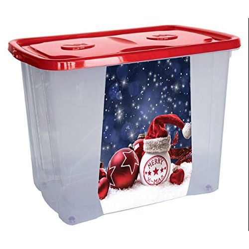 M-Home | Aufbewahrungsbox für Kinder, mit Deckel + Rollen | Kunststoff transparent/Deckel Farbe | Weihnachtsmotiv | 59 x 39 x 45 cm / 64 Liter | Fashion Simply-Roller | PLS4959-137 von M-Home