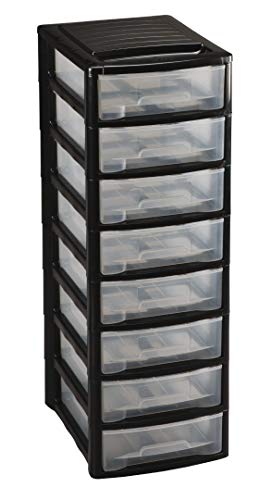 M home XL Schubladenbox DIN A4 Box mit 8 Schubladen aus Kunststoff PLS6138R Organizer für Büro Schreibtisch Ablage transparent von M-Home