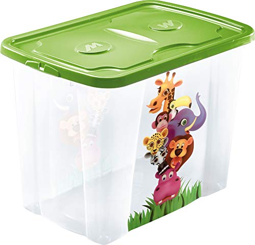 Mondex PLS4959–119 Große Kunststoff Aufbewahrungsbox Mülleimer mit Deckel Trolley afrikanischem Tier 59 x 39 x 45 cm von Mondex