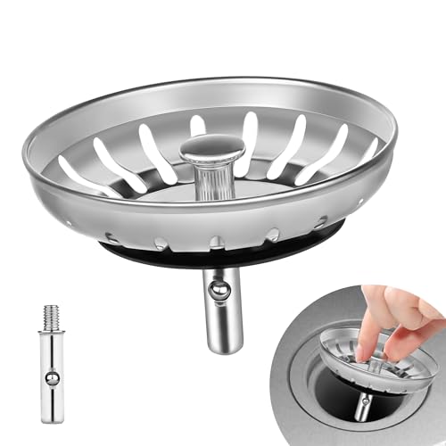 M JINGMEI Universal Stöpsel Waschbecken 82 mm - Siebkörbchen Abflussstopfen Küchenspüle Edelstahl Waschbeckenstöpsel Waschbeckensieb – Abflussstopfen Küchenspüle - Edelstahl von M JINGMEI