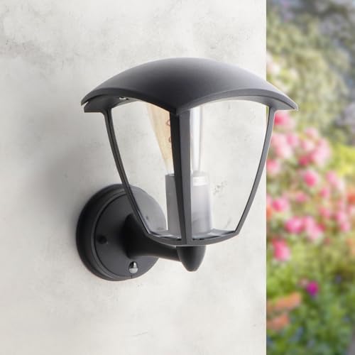 M Ledme Außenwandleuchte mit Sensor, Serie Ronse, IP44, E27-Sockel, Schwarz, Bewegungsmelder, ideal für Eingang, Garten oder Terrasse (Glühbirne Nicht im Lieferumfang enthalten) von M Ledme