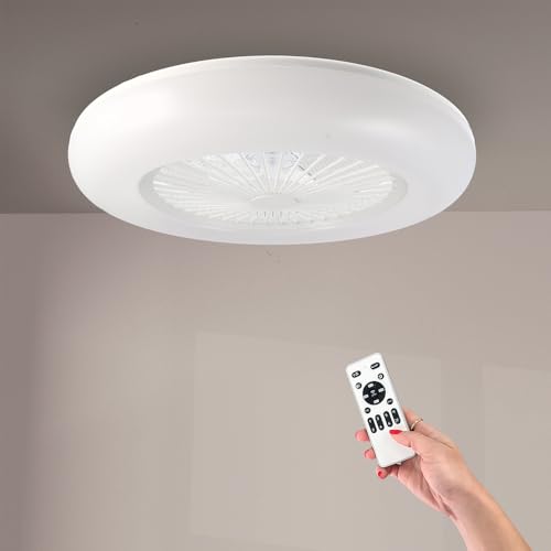 M Ledme - LED-Deckenventilator Aero/DC-Motor/Weiß/Fernbedienung inklusive/Ultraleise/Sommer-Wintermodus/Timer.Modernes Design und einfache Installation.LM8085 von M Ledme