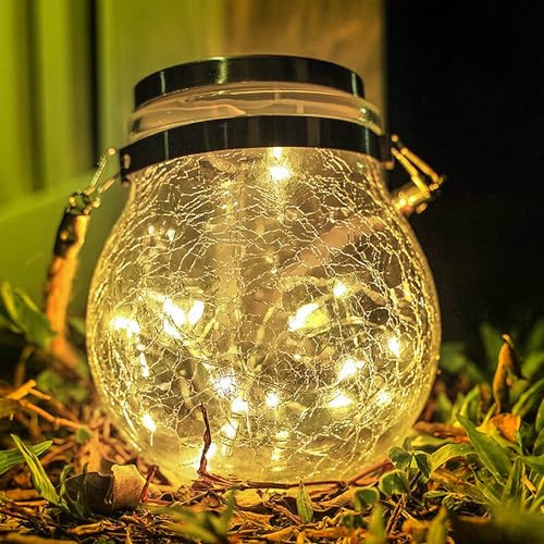 M Ledme - Linterna solar para exterior, luz cálida, SphereGlass linternas solares de cristal roto para el jardín von M Ledme