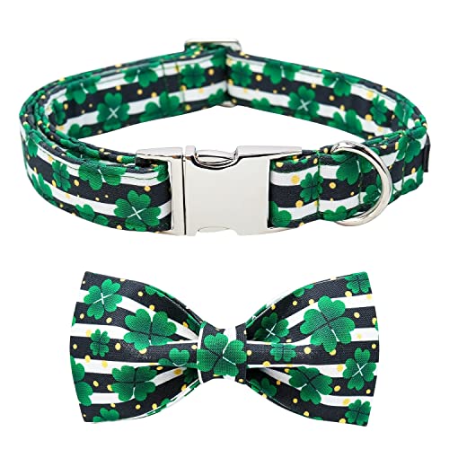 MACA Bates St. Patrick's Day Hundehalsband mit Schleife, Blume, Fliege, Kleeblatt, verstellbares Halsband für kleine, mittelgroße und große Hunde, mit Metallschnalle von M MACA BATES