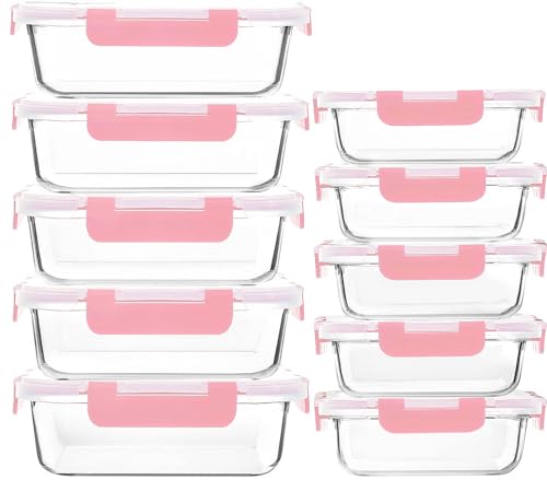 [10erPack] Glasbehälter für Mahlzeiten mit Deckel GlasFrischhaltedosen mit lebenslangen SchnappverschlussDeckeln luftdichte LunchBehälter mikrowellen ofen gefrier und spülmaschinenfest rosa von M MCIRCO
