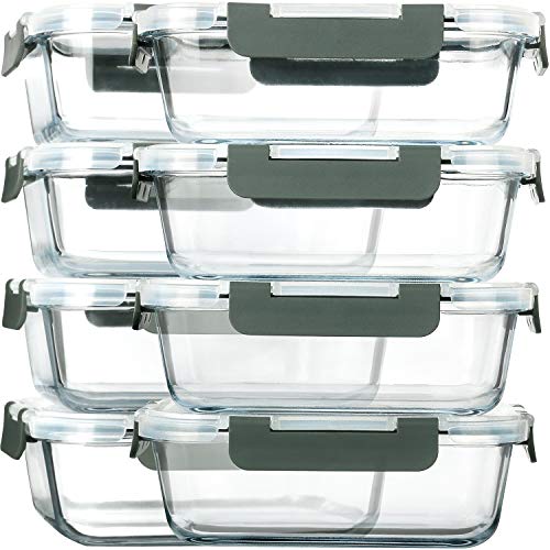M MCIRCO 8 Packs 860 ml Glas-Frischhaltedosen Set für Lebensmittel, Spülmaschinen, Mikrowellen & Gefrierschrankfreundlich - Auslaufsicher, von M MCIRCO