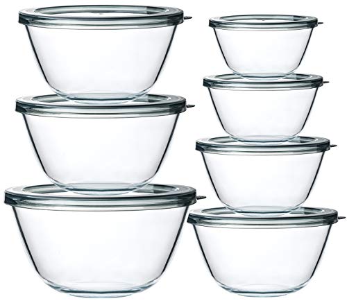 Glas-Salatschalen mit Deckel, 14-teiliges Set, Salatschalen mit BPA-freien Deckeln, platzsparende Nistschalen – für Mahlzeitenvorbereitung, Servierschalen – Glasschale zum Kochen, Backen von M MCIRCO