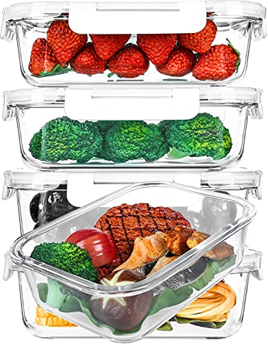 Glasbehälter für Mahlzeiten mit Schnappverschlussdeckel, luftdichter Lunchbehälter, Mikrowelle, Ofen, Gefrierschrank und Spülmaschine (4,5 Tasse, WeiÃŸ), 5 Stück von M MCIRCO