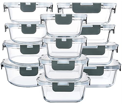 MCIRCO Glas-Frischhaltedosen 24 Stück [12 Behälter + 12 Deckel] - Glasbehälter - Transparente Deckel - BPA frei - für Home Küche oder Restaurant von M MCIRCO
