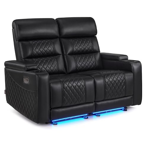 M MCombo 2 Sitzer Sofa mit Schlaffunktion, Relaxsofa 2 Sitzer mit verstellbare Kopfstütze, 2er Kinosessel mit USB & Type-C Anschlüsse, Armlehnen-Aufbewahrung & LED Beleuchtung, 7705 (Schwarz) von M MCombo