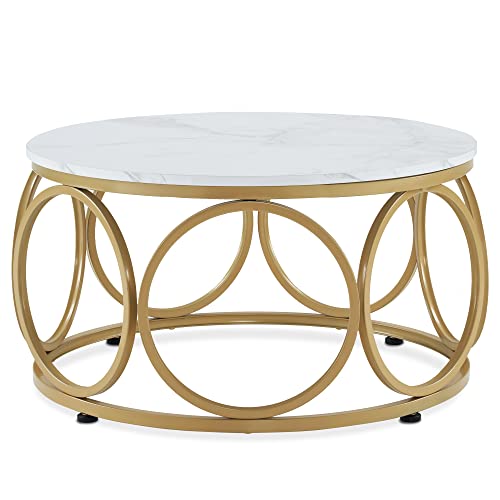 M MCombo Couchtisch Rund Holz, Modern Sofatisch, Klein Kaffeetisch, Metallgestell, Beistelltisch für Wohnzimmer, Durchmesser 80cm, 2102 von M MCombo