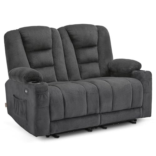 M MCombo Elektrisch 2er Sitzer Sofa mit Schlaffunktion, 2er Relaxsofa mit Taste 150° Verstellbar, Kinosessel mit Liegefunktion, USB & Getränkehalter, 7009 (Grau) von M MCombo