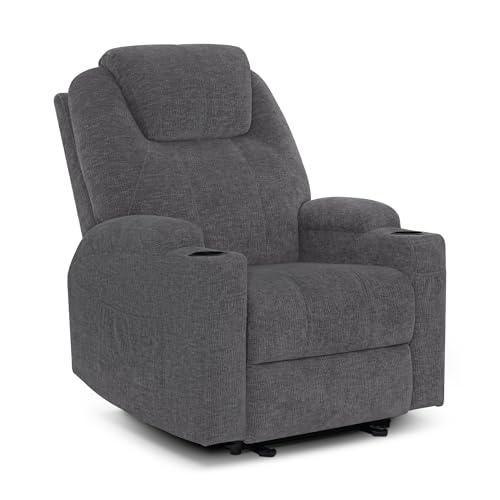 M MCombo Elektrisch Relaxsessel Massagesessel Fernsehsessel Liegefunktion Vibration Heizung 7061 neues Modell (Grau-Chenille) von M MCombo