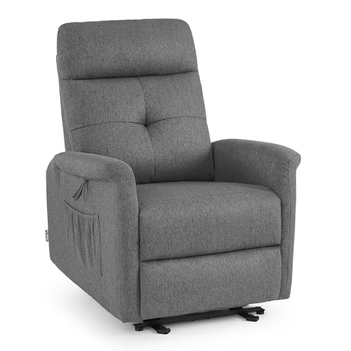 M MCombo Fernsehsessel Elektrisch Verstellbar, Relaxsessel mit Liegefunktion, Recliner Chair, Seitentasche & Haltebänder, Sessel Wohnzimmer, 7089 (Grau) von M MCombo