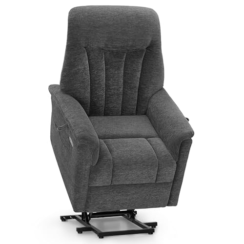 M MCombo Fernsehsessel mit Aufstehhilfe Elektrisch, Sessel mit Aufstehhilfe, Relaxsessel mit Liegefunktion bis 145°35D Vollschaum-Sitzkissen 7117 (Chenille, Grau) von M MCombo