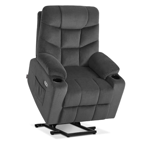 M MCombo Fernsehsessel mit Aufstehhilfe Elektrisch, Sessel mit Aufstehhilfe, fernsehsessel mit liegefunktion bis 140°, Seniorensessel für Wohnzimmer, mit USB 7286 (Dunkelgrau-Stoff) von M MCombo