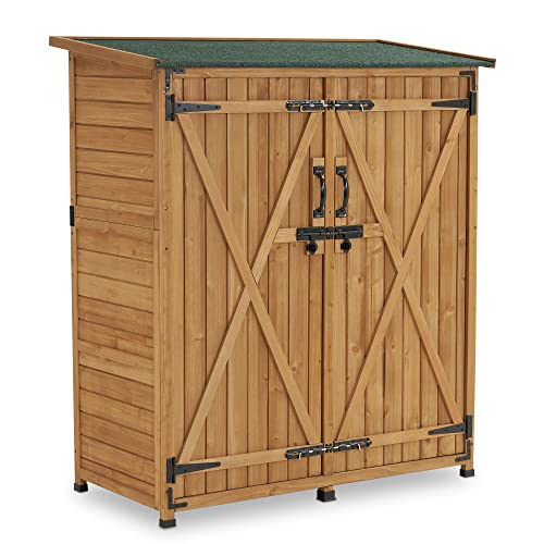 M MCombo Gartenschrank Holz Wetterfest, Klein Outdoor Gartenhaus Gerätehaus, für Außenbereich & Balkon & Terrasse, 122×60×137cm, 0707 (Natur) von M MCombo