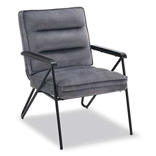 M MCombo Grau Relaxsessel mit Hocker, bequemer Polstersessel, moderner Wohnzimmerstuhl, Samt, 4750-1 (Grau, ohne Hocker) von M MCombo