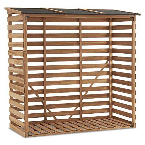 M MCombo Holzregal Außen, Kaminholzregal mit Rückwand, Holzunterstand mit wasserdichter Abdeckung, 90 × 185 × 186 CM, 1202 (Natürlich Farbe) von M MCombo