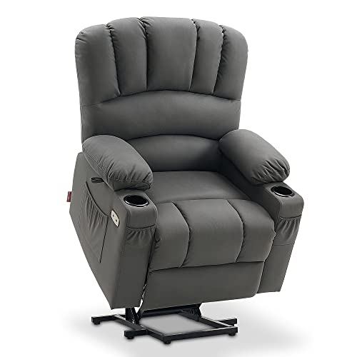 M MCombo Relaxsessel mit Aufstehhilfe & Liegefunktion 7102, Fernsehsessel elektrisch verstellbar, TV Sessel mit Massage Wärmefunktion, für Senioren Wohnzimmer, USB (Mikrofaser-Stoff, Grau) von M MCombo