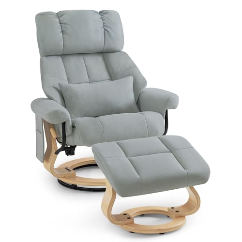 M MCombo Relaxsessel mit Hocker, 360° Drehbarer Fernsehsessel mit Liegefunktion, bis 120 Kg Belastbarer TV-Sessel, Moderner Ruhesessel für Wohnzimmer, 9066 (Hellgrau, Mikrofaser) von M MCombo