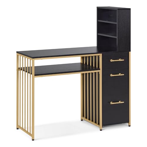 M MCombo Schreibtisch mit 3 Schubladen, Nageltisch aus Holz Metallgestell, Manikürtisch, Schminktisch ohne Spiegel Modern, Computertisch mit Regal Wohnzimmer, 43x108x125cm, 2420 M MCombo Schreibtisch mit 3 Schubladen, Nageltisch aus Holz Metallgestell, Manikürtisch, Schminktisch ohne Spiegel Modern, Computertisch mit Regal Wohnzimmer, 43x108x125cm, 2420 von M MCombo